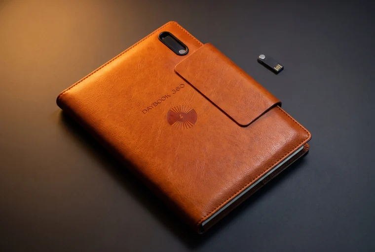 Illustration: the orange DAYBOOK 360 with its black 64 GB USB drive taken out of the slot
